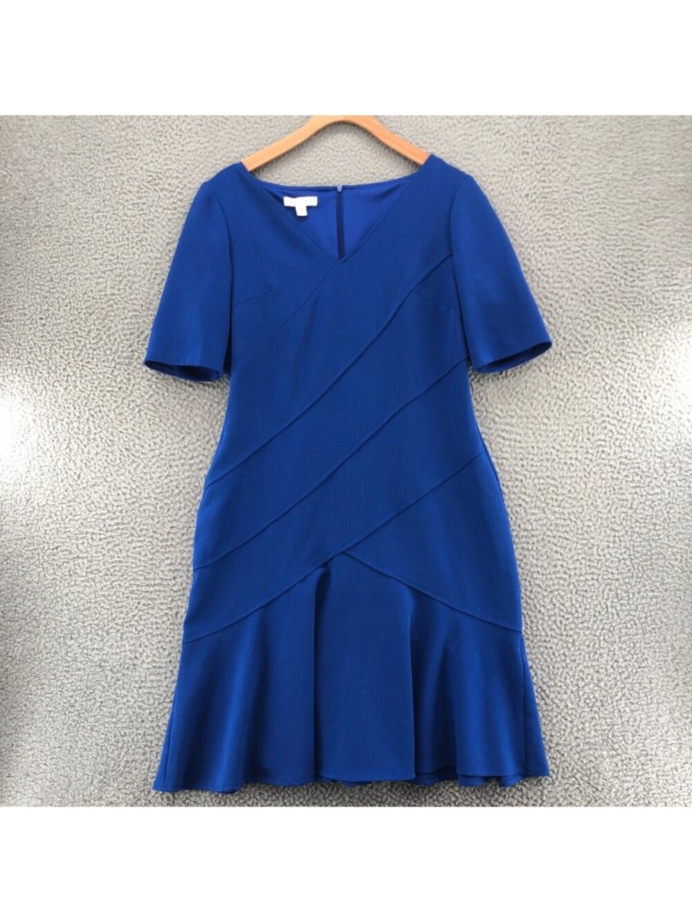 London Times Dress Womens 10 Blue Sheath Trumpet Skirt Panel Stretch 1/2 Sleeve